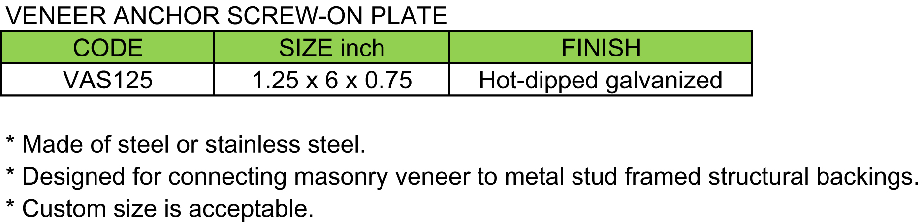 VENEER ANCHOR SCREW-ON PLATE(图1)