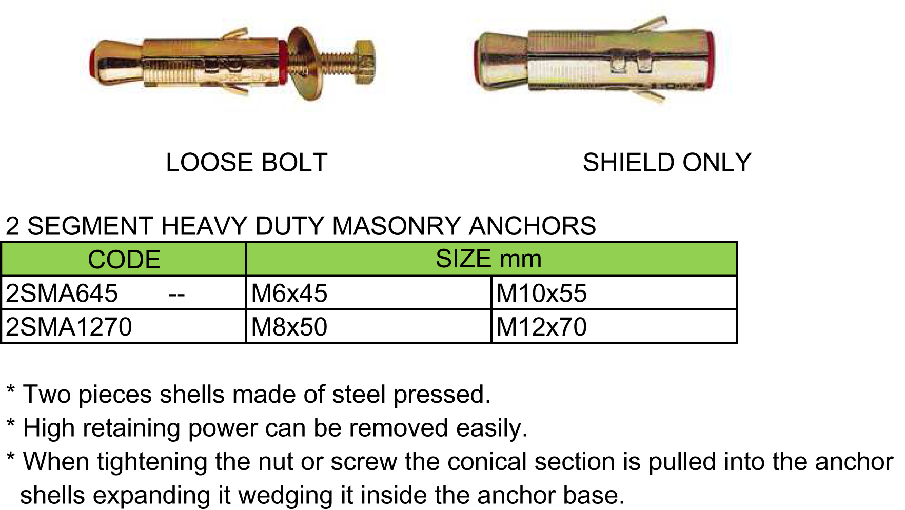 Two Segment Heavy Duty Shell Anchors(图1)